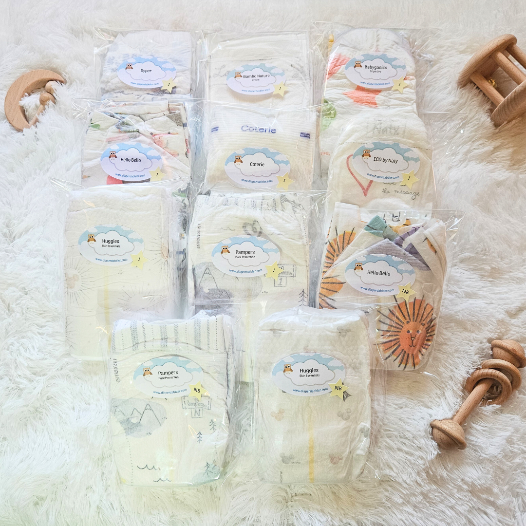 Diaper Sample Packs in a variety of eco-friendly diaper brands newborn and size 1