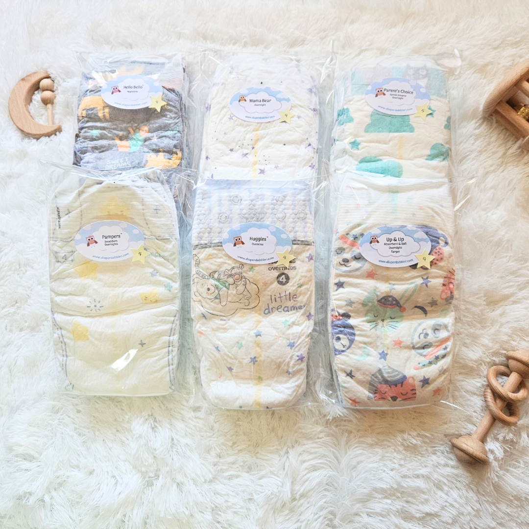Diaper Sample Packs in a variety of overnight diaper brands size 4